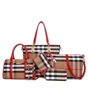 Women Handbag Set 6 pcs/Composite Bags for set Women Plaid Handbag Crossbody Bag